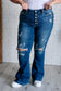 Judy Blue Mid Rise Distressed Button Fly Flare Jeans