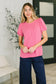 Grace & Virtue Balloon Sleeve Blouse in Fuchsia