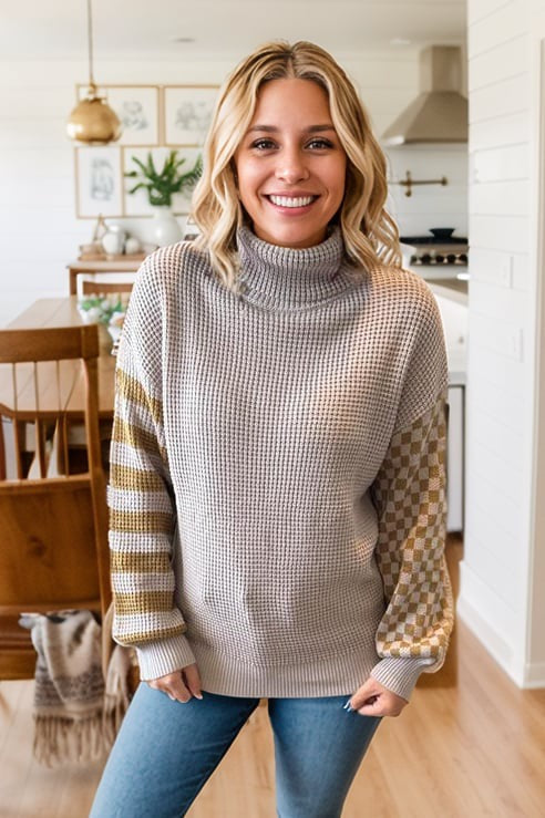 Striped Plaid Waffle Sweater - 2 Colors