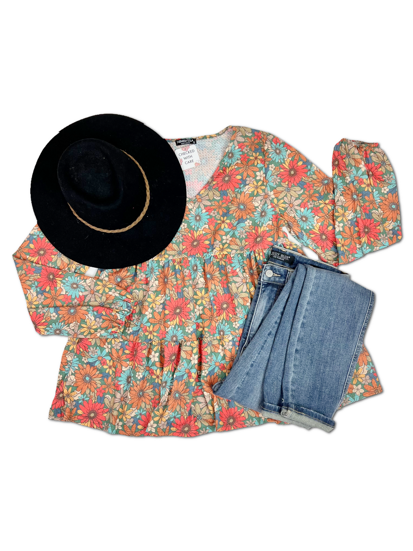 Freedom with Fall Floral - Waffle Knit Top