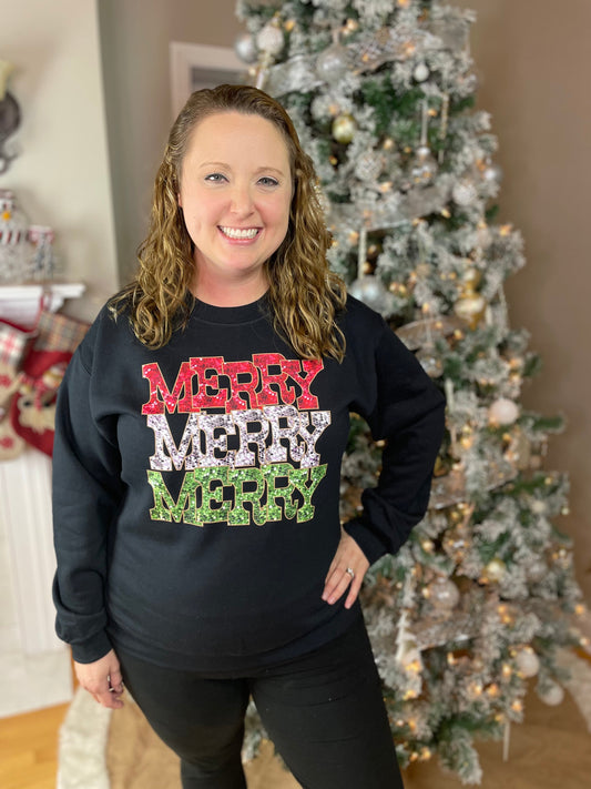 Merry Faux Sequins Crewneck Graphic Sweatshirt