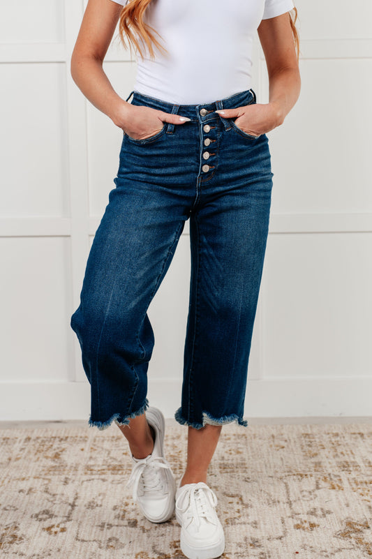 Judy Blue High Rise Button Fly Wide Leg Crop Jeans