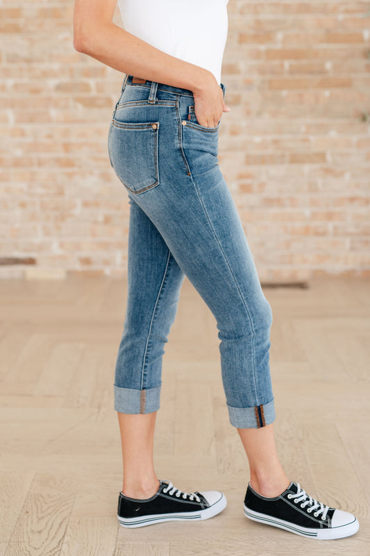 Judy Blue Mid Rise Cuffed Skinny Capri Jeans