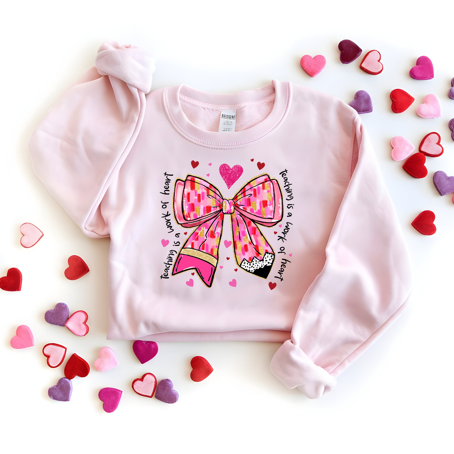 Teacher Valentine Pencil Bow Crew Graphic Sweatshirt