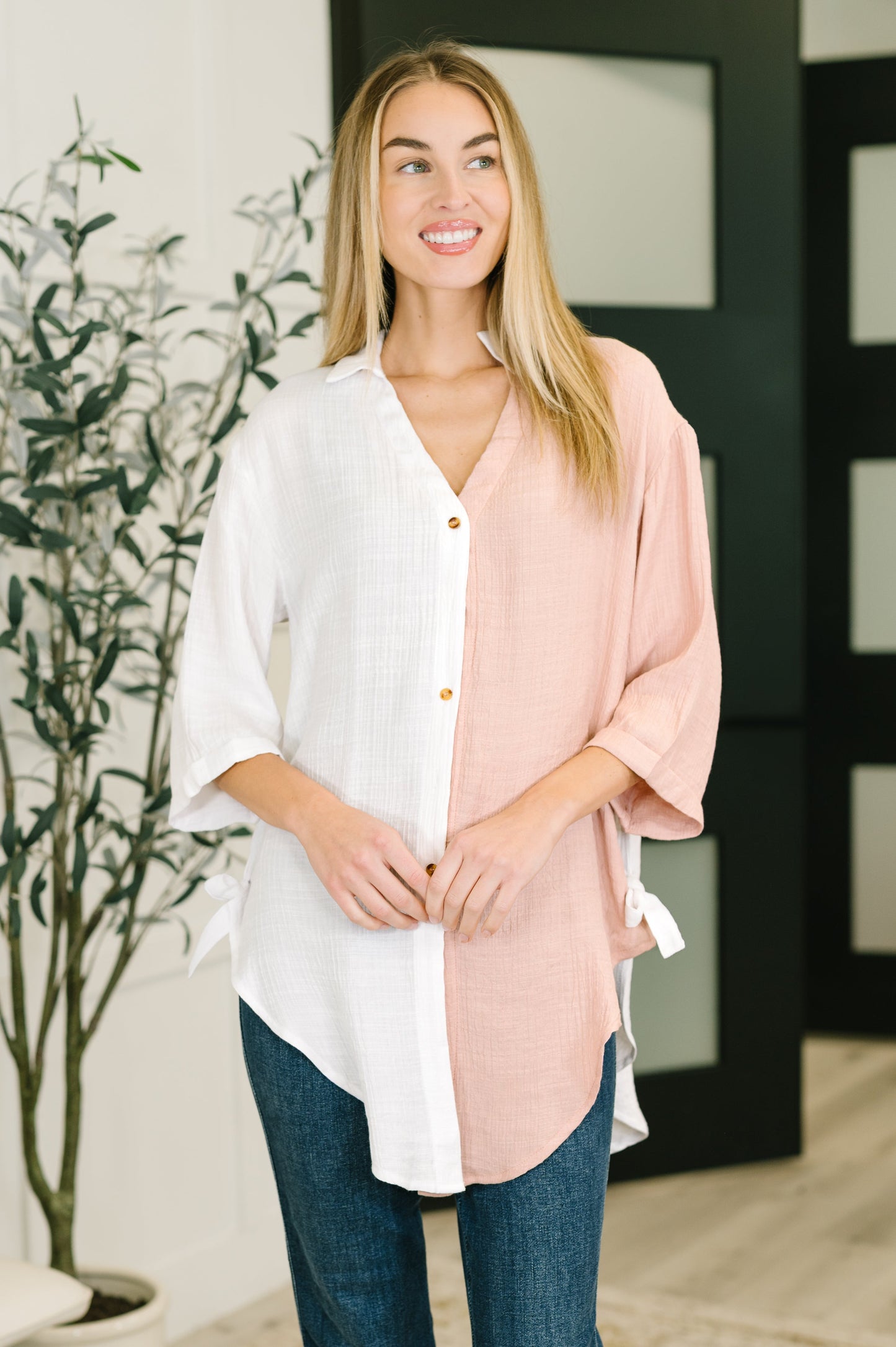 Like You Do Dual Toned Button Down Shirt