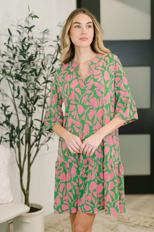 Lizzy Sunday Dress in Emerald Abstract Floral