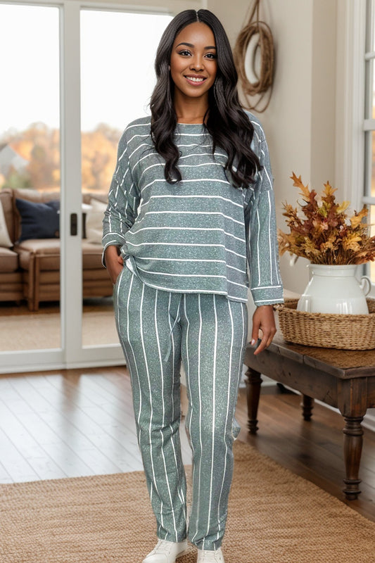 Loungin' in Stripes Lounge Set - Green