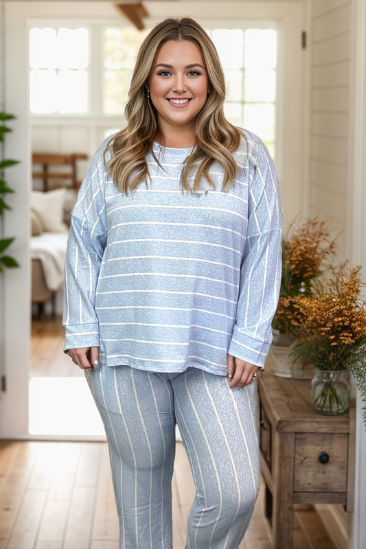 Loungin' in Stripes Lounge Set - Sky Blue