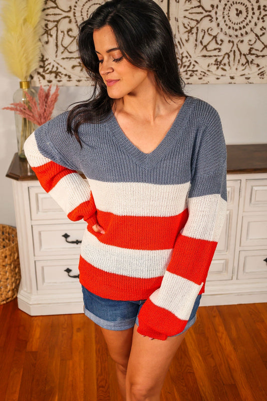 USA Colorblock Stripes Sweater