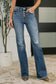 Judy Blue Mid Rise Button Fly Flare Jeans with Destroy Fray Hem