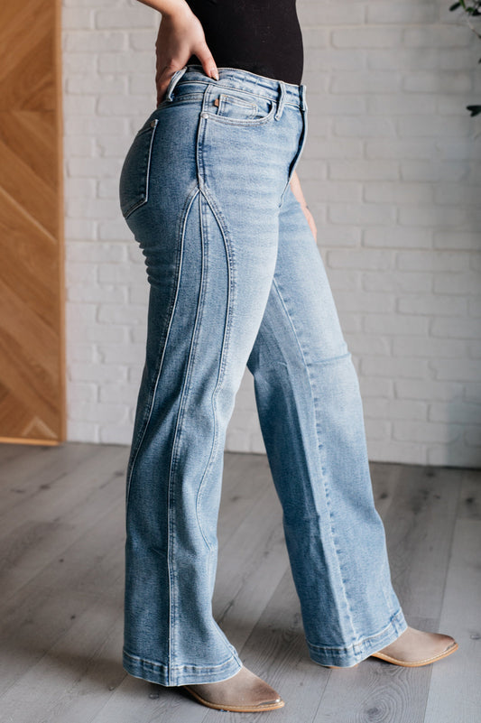 Judy Blue High Rise Side Seam Detail Wide Leg Jeans