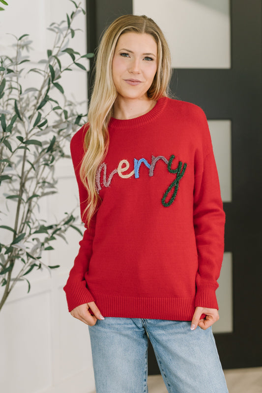 Merry Applique Drop Shoulder Pullover