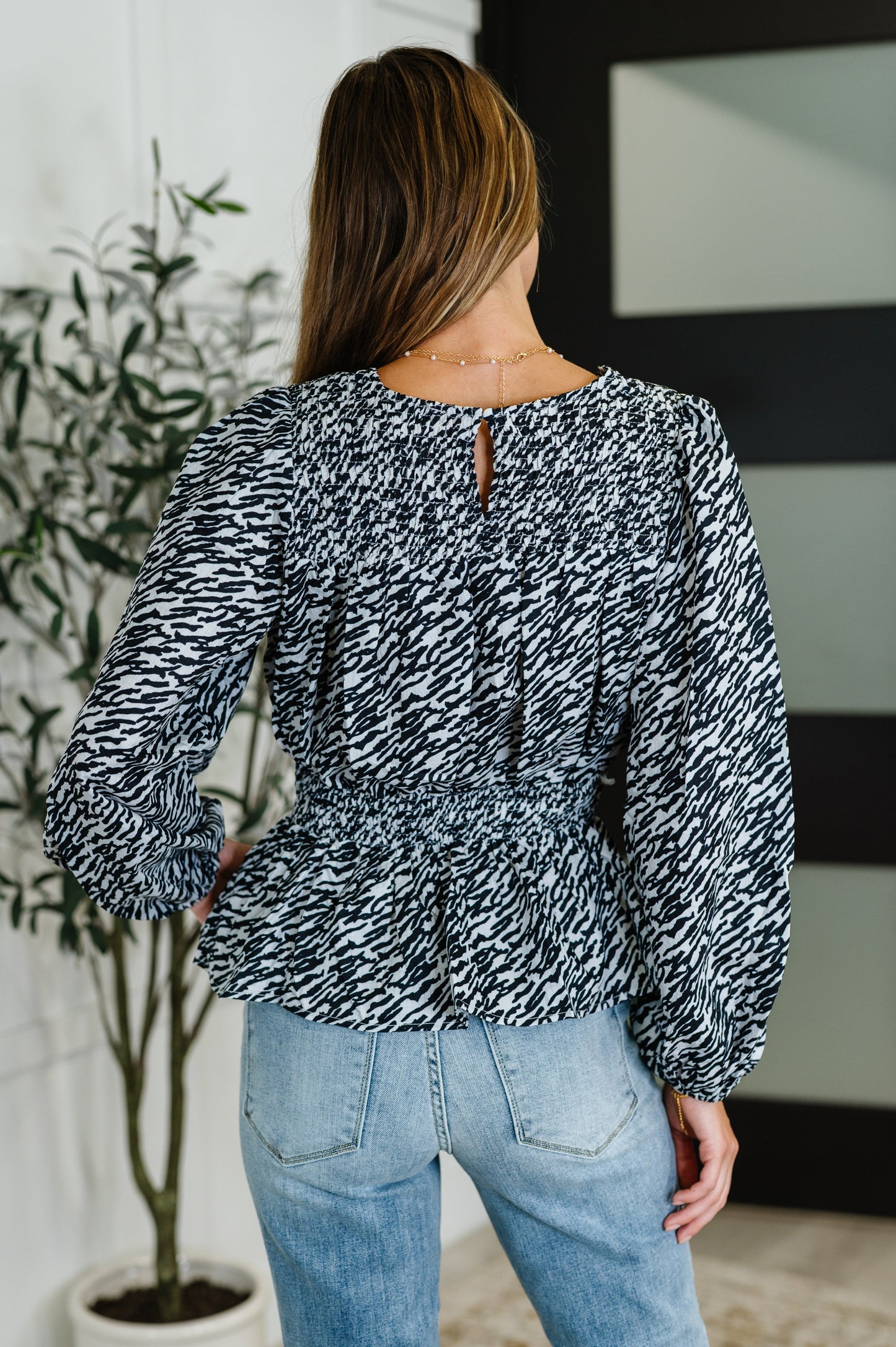 Muse Moves High Neck Peplum Blouse in Black