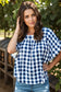 Navy Plaid Short Sleeve Top