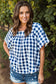 Navy Plaid Short Sleeve Top