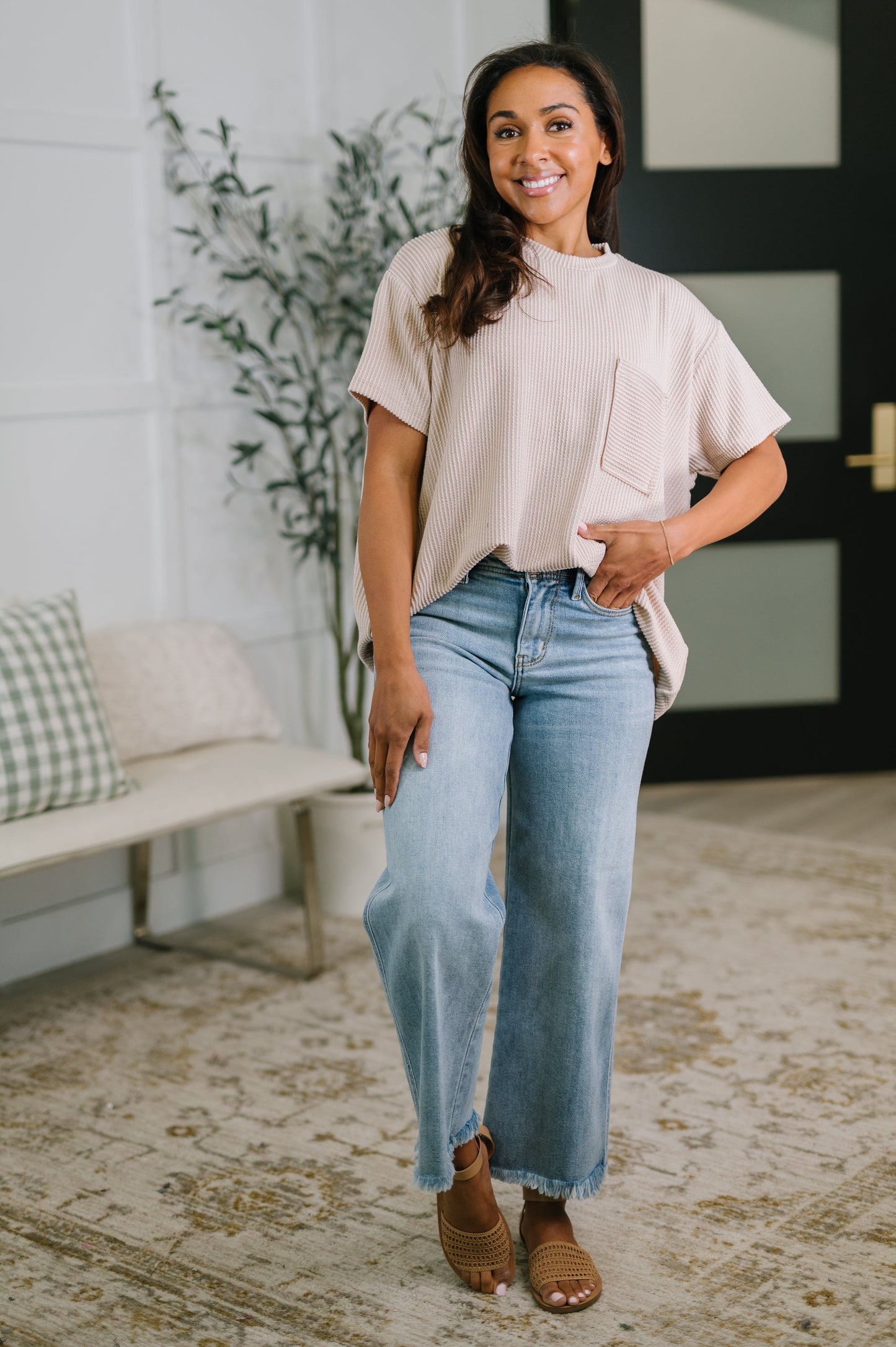 Not That complicated Textured Boxy Tee in Ash Mocha