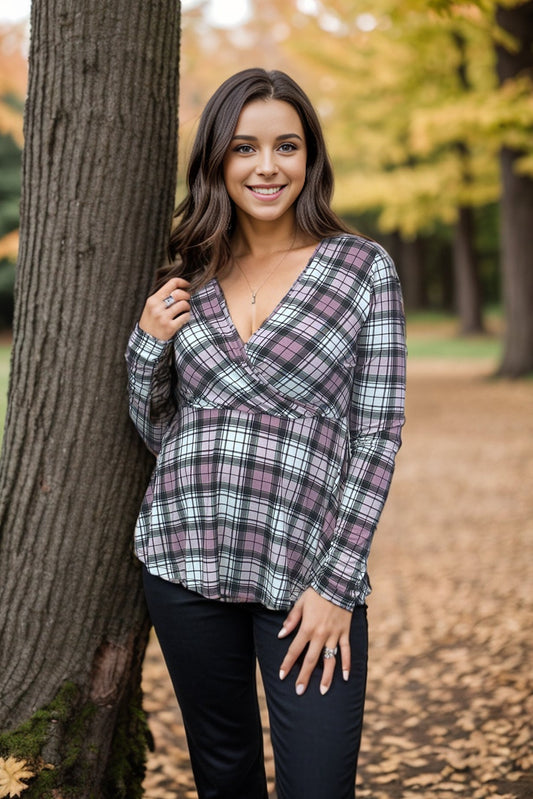 Pinky Plaid - Peplum Top