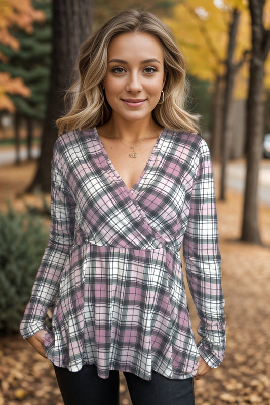 Pinky Plaid - Peplum Top