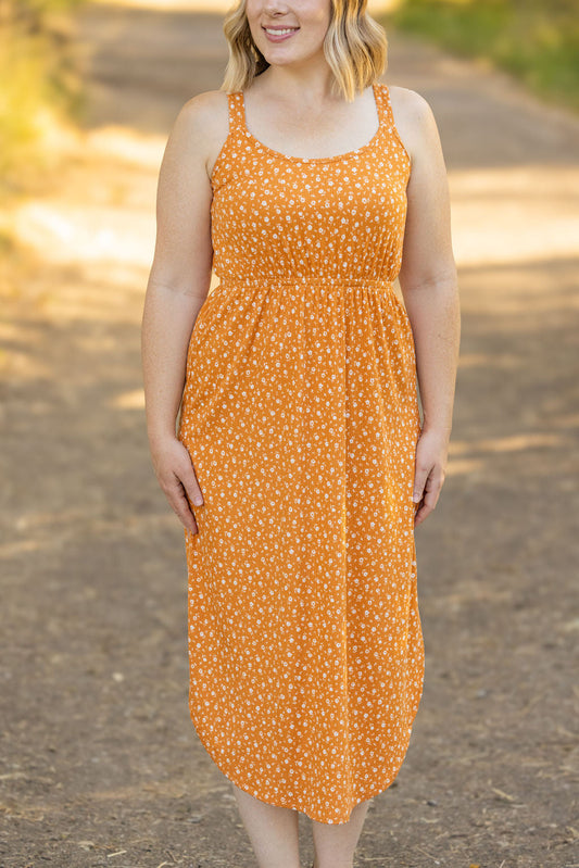 Reagan Ribbed Midi Dress - Pumpkin Floral