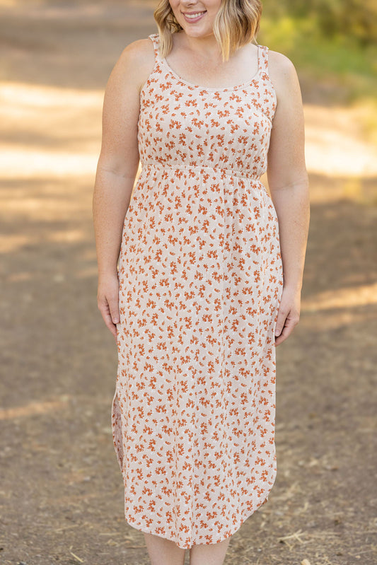 Reagan Ribbed Midi Dress - Sand and Rust Floral