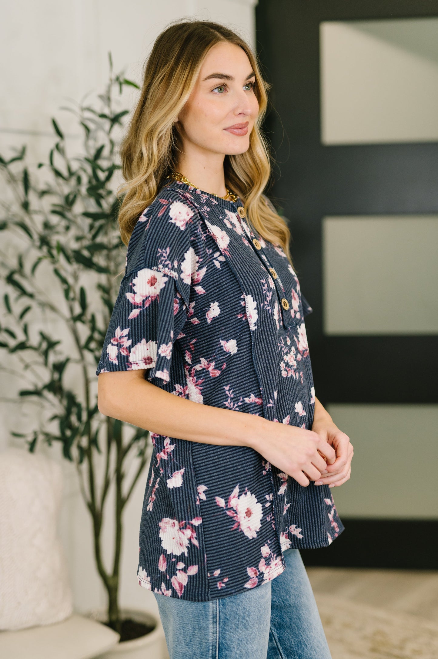 Really Simple Floral Henley Top