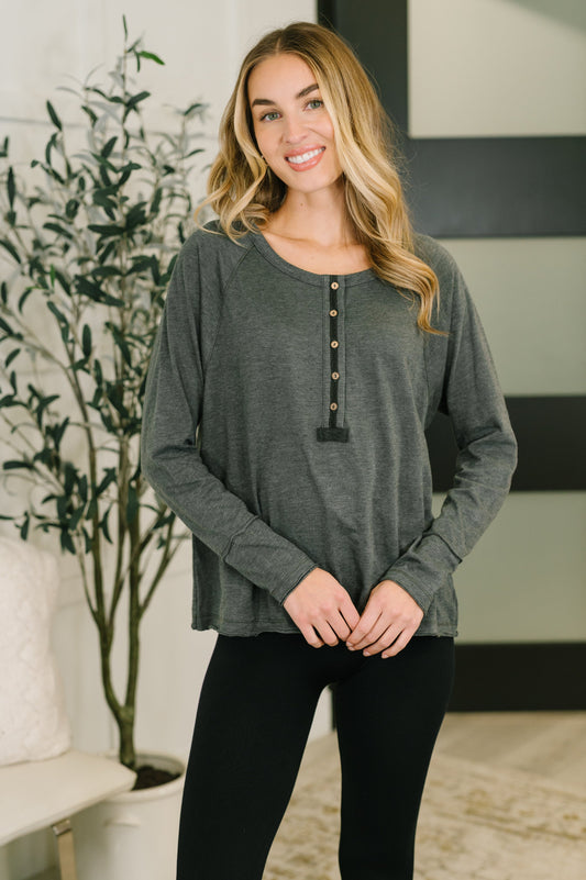 Rooftop View Raglan Sleeve Henley Top