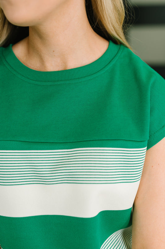 See Me in Action Crew Neck Cap Sleeve Top