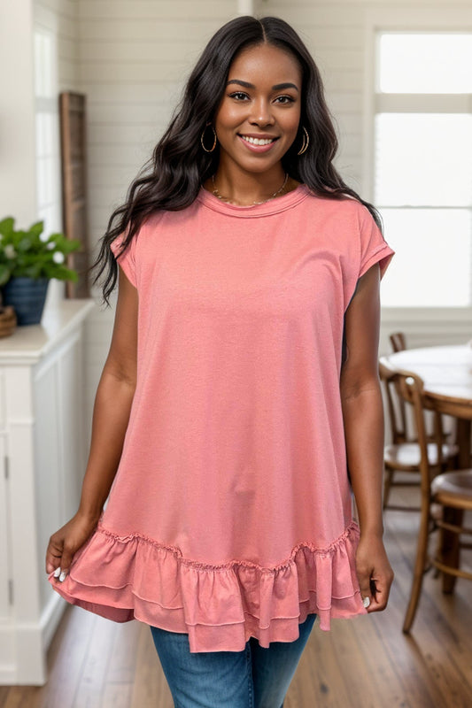 Sharona - Coral Ruffle Tunic