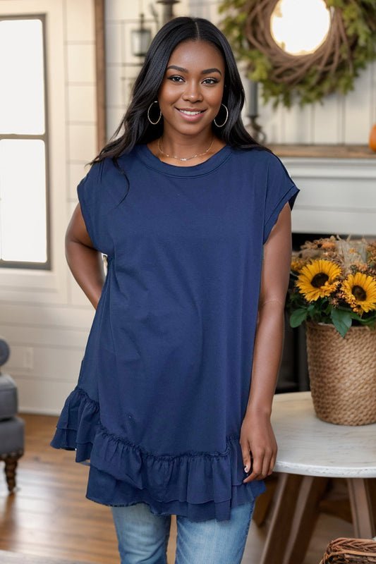 Sharona - Navy Ruffle Tunic