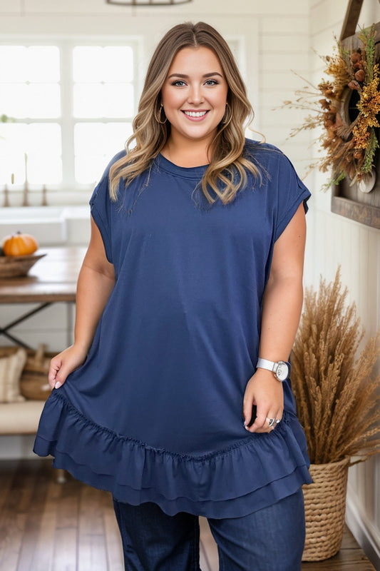 Sharona - Navy Ruffle Tunic