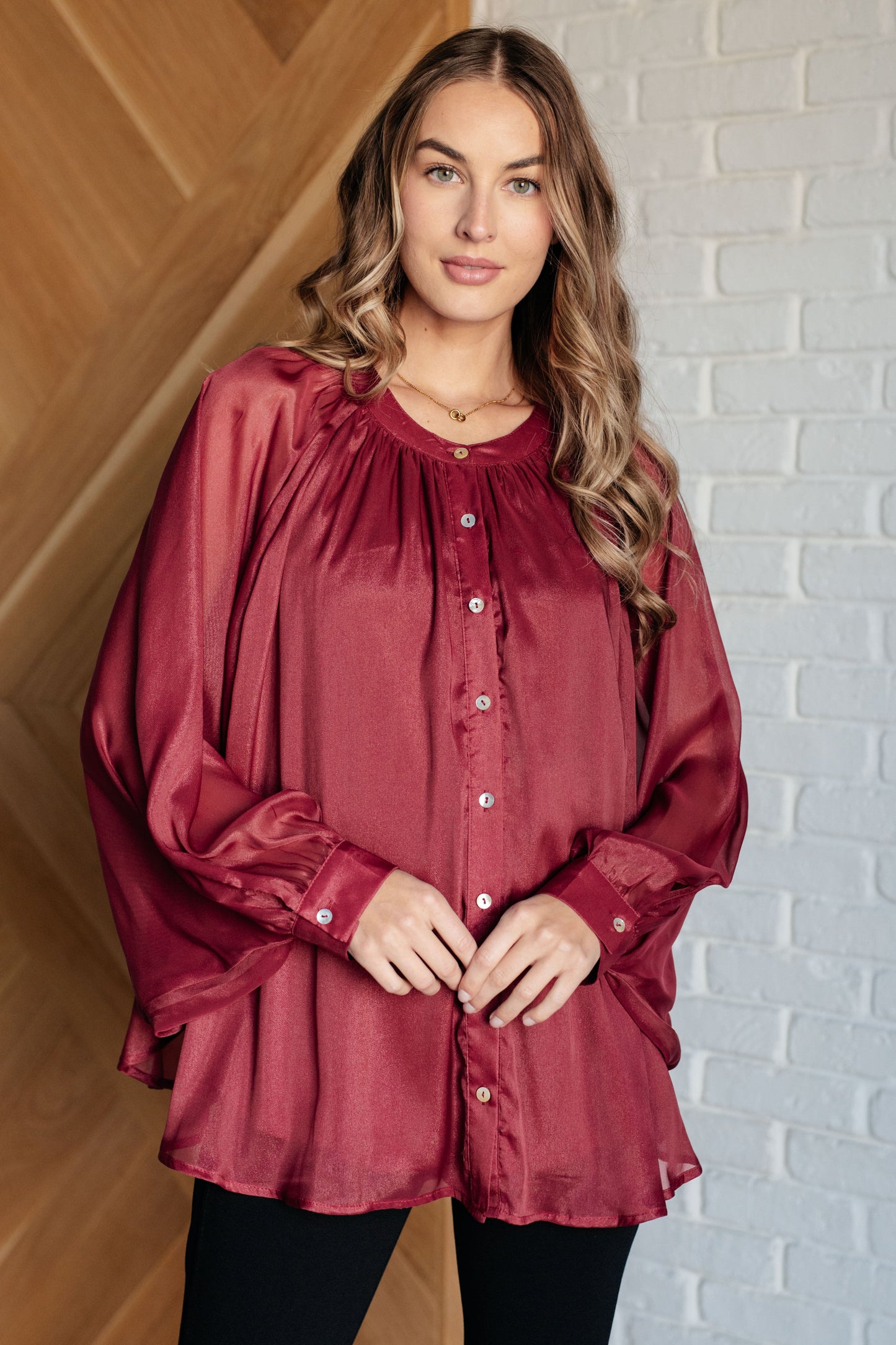 Smiles and Pouts Bat Sleeve Button Down Shirt