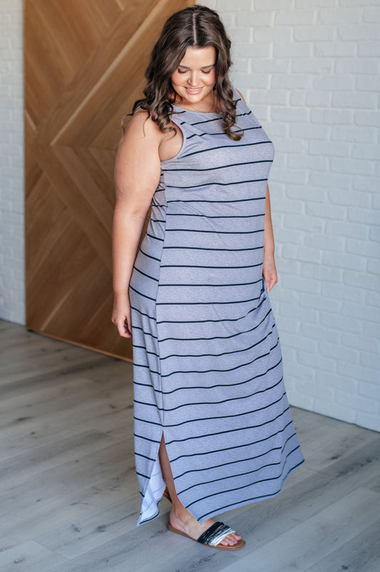 Still Got It Sleeveless Maxi Dress In Gray