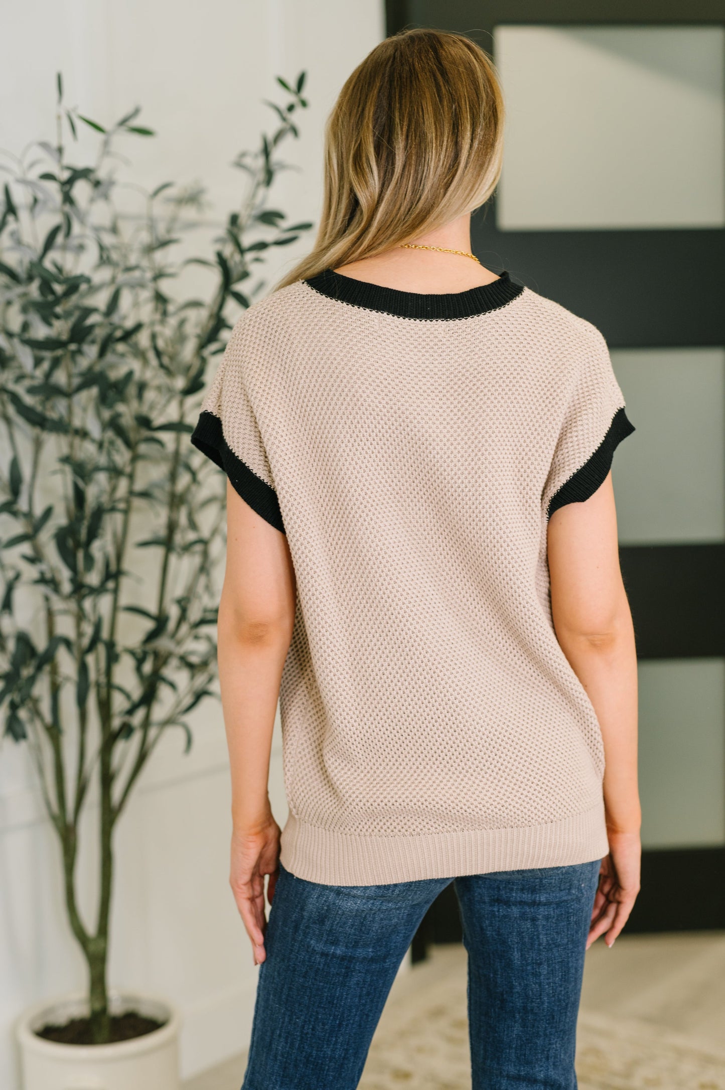 Sure Seems Sweet Contrast Trim Short Sleeve Sweater