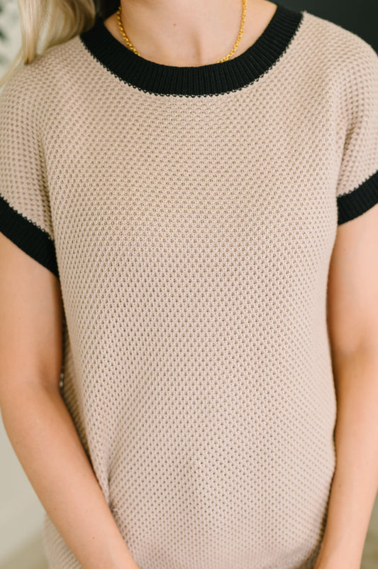 Sure Seems Sweet Contrast Trim Short Sleeve Sweater