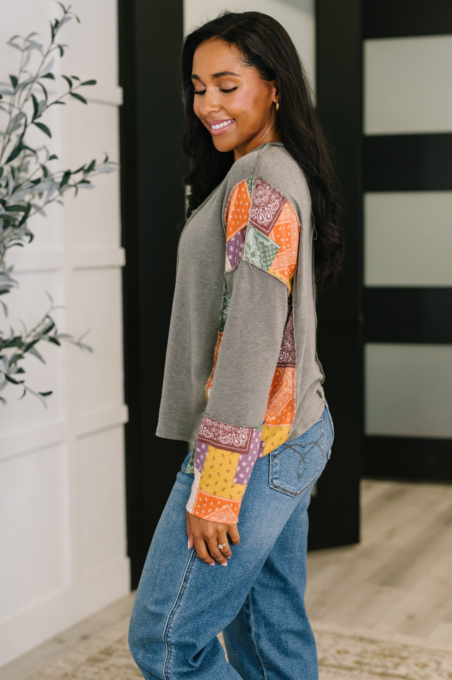 Sweet as Pie Color Block Relaxed Long Sleeve Top