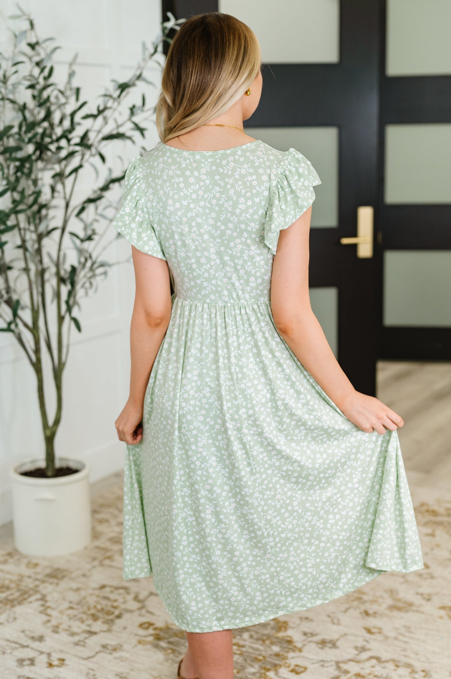 Twirl Me Softly Flutter Sleeve Dress in Sage