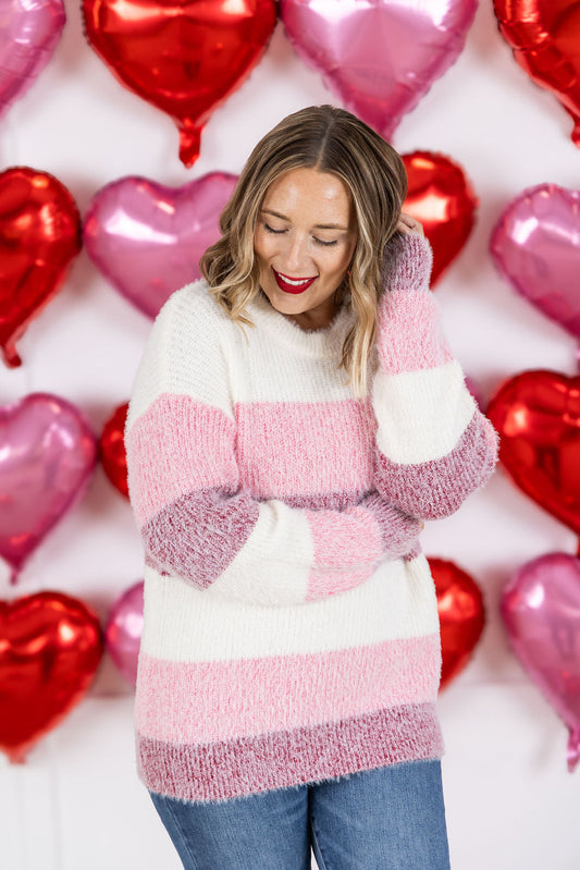 Cozy Block Sweater - VDay Stripes