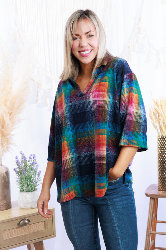 Vibrance in Plaid Short Sleeve Top