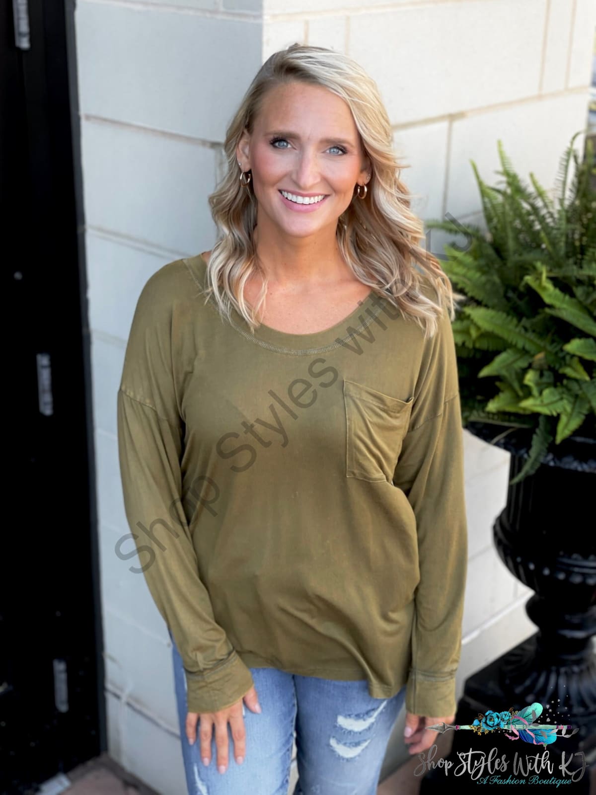 A Better Life Top In Olive White Birch