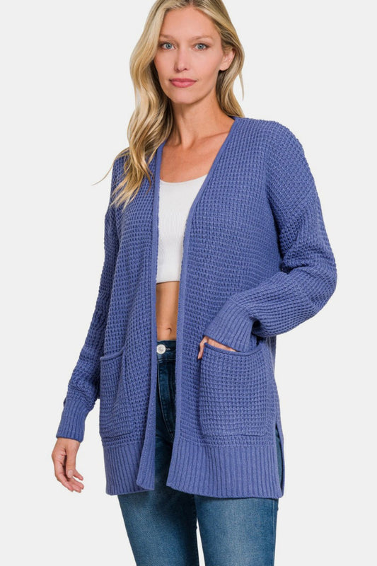 Waffle Open Front Sweater Cardigan - Marlin