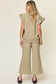 Texture Ruffle Short Sleeve Top and Drawstring Wide Leg Pants Set - 11 Colors