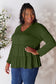 Half Button Long Sleeve Ruffle Hem Blouse - 7 Colors