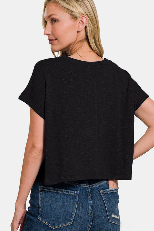 Round Neck Short Sleeve Crop T-Shirt