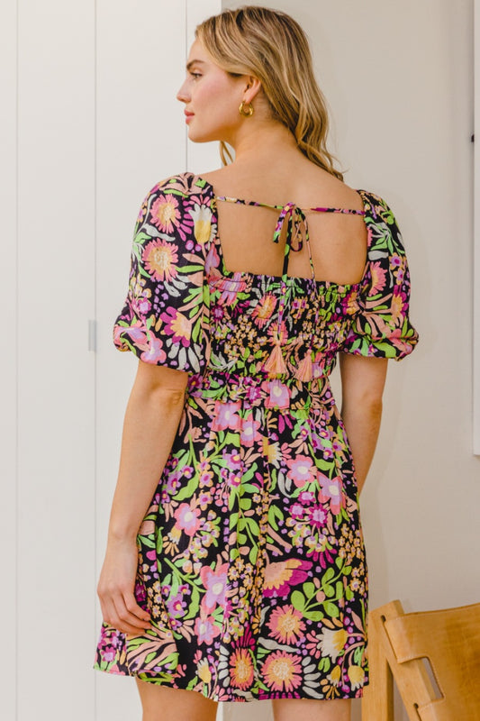 Floral Tie-Back Mini Dress