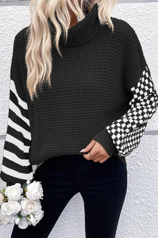 Striped Plaid Waffle Sweater - 2 Colors