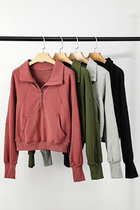 Half Zip Thumbhole Sleeve Sweatshirt - 8 Colors