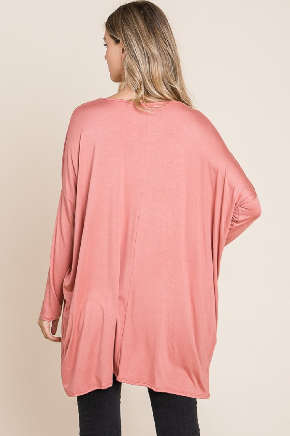 Round Neck Long Sleeve Tunic - Brick