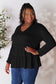Half Button Long Sleeve Ruffle Hem Blouse - 7 Colors
