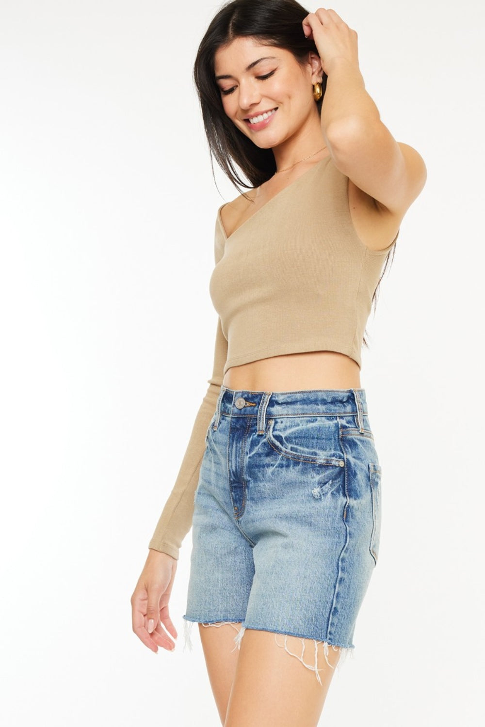 Kancan Raw Hem High Waist Denim Shorts