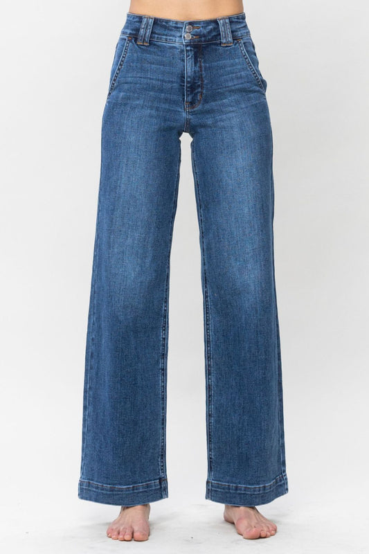 Judy Blue High Waist Double Button Wide Leg Jeans